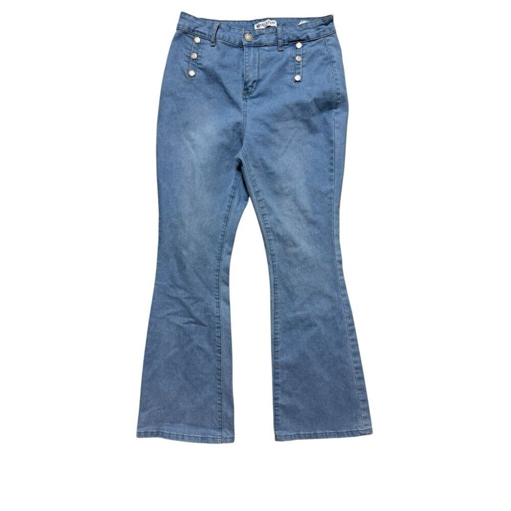 Revelation Denim High Rise Bootcut Flare Jeans Size 10 Light Wash Sailor Buttons
